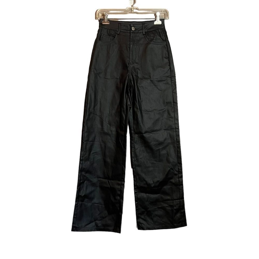 Shein faux leather black wide leg/ flare pants.